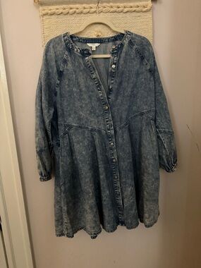 Time and Tru Washed Denim Long-Sleeve Dress - Blue